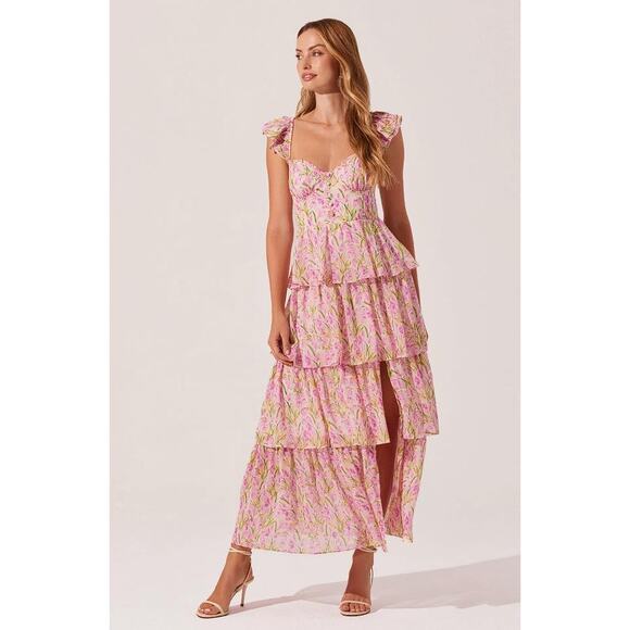 ASTR The Label Dresses & Skirts - ASTR THE LABEL Women's Midsummer Floral Tiered Maxi Dress Size L In Pink Multi